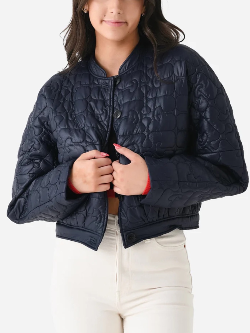 Ganni Quilted Cropped Puffer Jacket - Navy - Picture 5 of 16